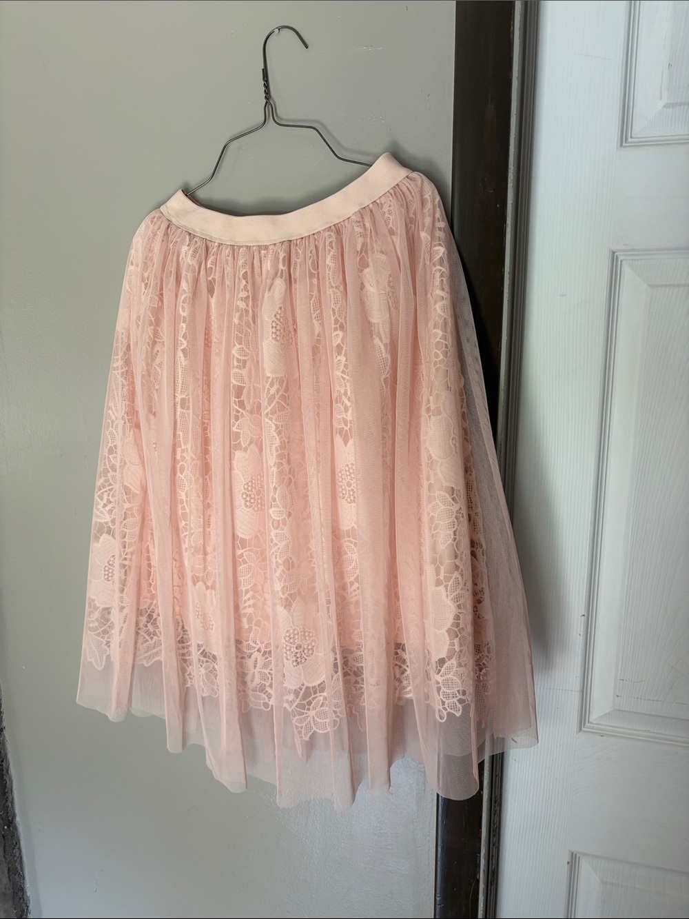 DownEast Blush Lace Tulle Midi Skirt